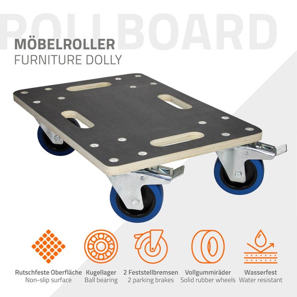 ECD Germany 2er Set Transportroller mit 2x Feststellbremse, 35x50 cm, 800kg Siebdruckplatte, PP-Räder, Transporthilfe für Umzug, Rollbrett Möbelroller Möbel-Transport Möbelhund Rollwagen Transporter