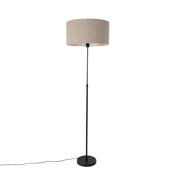 QAZQA - Design Stehleuchte I Stehlampe I Standleuchte I Lampe I Leuchte schwarz verstellbar mit Bouclé-Schirm taupe 50 cm - Parte I Wohnzimmer I Schlafzimmer - Stahl Rund - LED geeignet E27