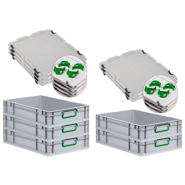 PROREGAL Spar Set 5x Eurobox Nextgen Color Mit Auflagedeckel & Schiebeschnappverschlüsse HxBxT 12 x 40 x 60 cm Griffe Grün Geschlossen Glatter Boden