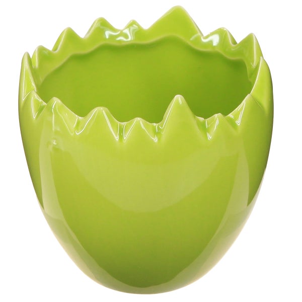 Grüne Keramik-Übertopf mit gezacktem Rand