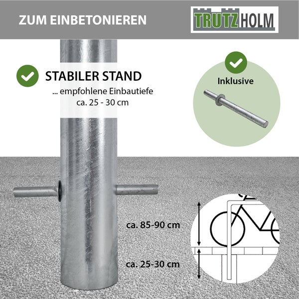 Fahrradanlehnbügel 115 x 76 cm Stahl feuerverzinkt Ø 60 mm zum Einbetonieren Fahrradständer in grau   Typ O