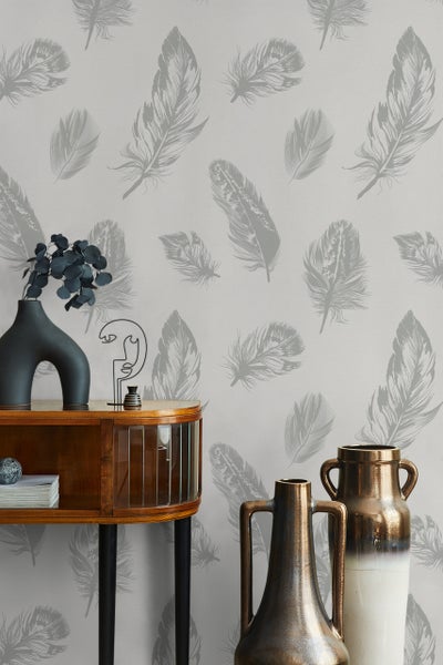 Tapete Weiß Grau Grafisch Modern für Wohnzimmer Schlafzimmer Küche MADE IN GERMANY 10,05 x 0,53m