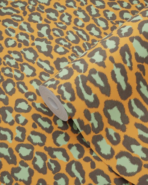 Vliestapete mit Leopardmuster für die Wandgestaltung.