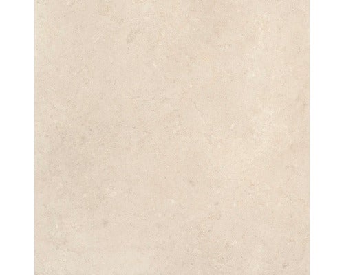 Quadratische Fliese in beige Steinoptik mit dezenter Maserung.