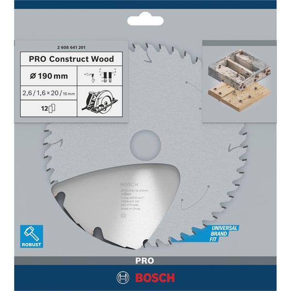 Bosch PRO Construct Wood Kreissägeblatt 190 x 2,6 x 20 mm - 2608641201
