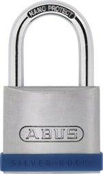Vorhängeschloss ABUS Silver Rock aus Zink mit gehärtetem Stahlbügel und Nano Protect Beschichtung.
