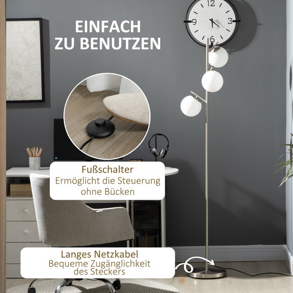 HOMCOM Stehleuchte, 27L x 27B x 169H cm, Glas, Silber