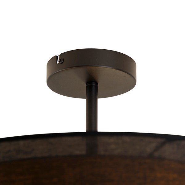 Dunkler Deckenbaldachin aus Metall für Lampen mit runder Form und Verbindungsstange.