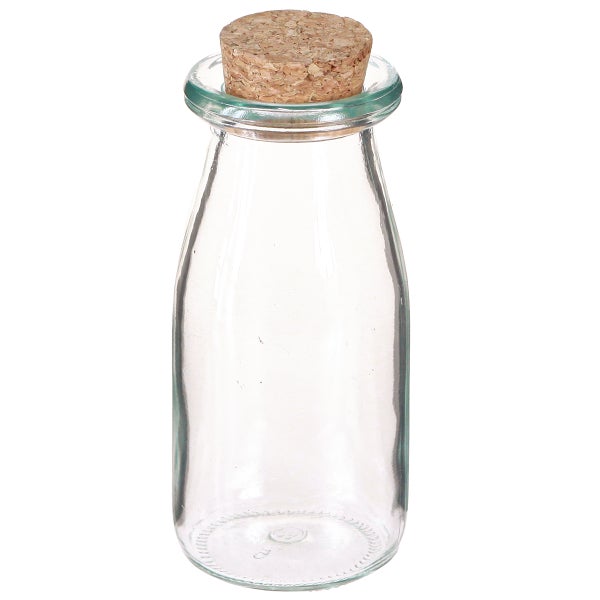 Transparente Glasflasche mit Korkverschluss