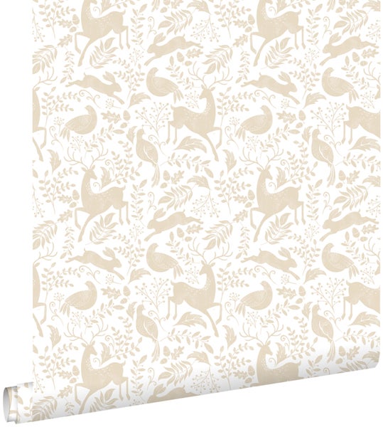 ESTAhome Tapete Wald mit Waldtieren Beige - 50 x 900 cm - 139527
