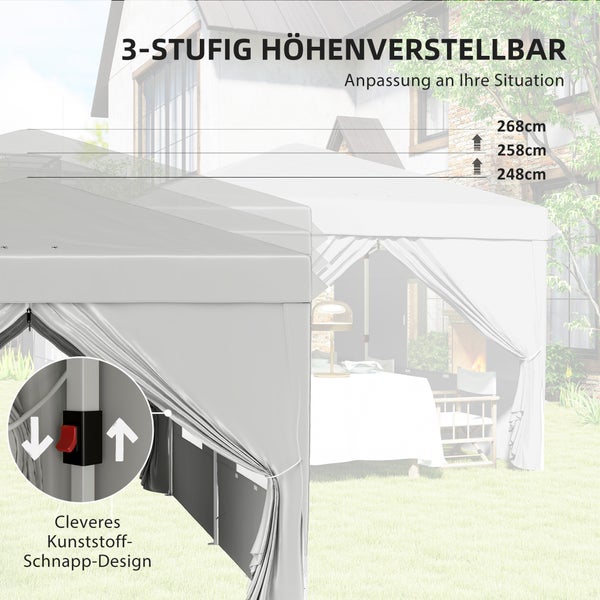 Outsunny Pavillon ca. 3x6m, wasserabweisend Stabil Winterfest Pop-up Faltpavillon, UV Schutz 50+, Faltbar Partyzelt Gartenzelt mit 6 Seitenteilen Tasche Gartenpavillon für Camping Garten, Hellgrau