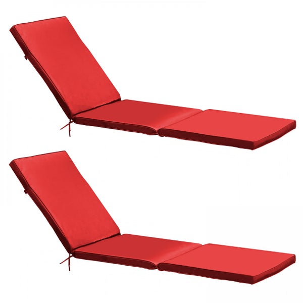 Set aus zwei roten Auflagen für Sonnenliegen, dreiteilig mit Bindebändern.