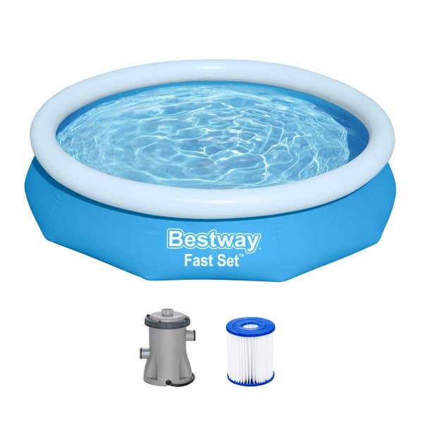 Bestway Fast Set Pool-Set mit Filterpumpe und Filterkartusche, runder aufblasbarer Pool.