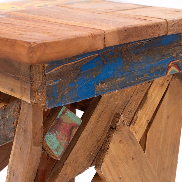 Hocker Patchy 52x30 cm, Recyclingholz massiv natur-bunt