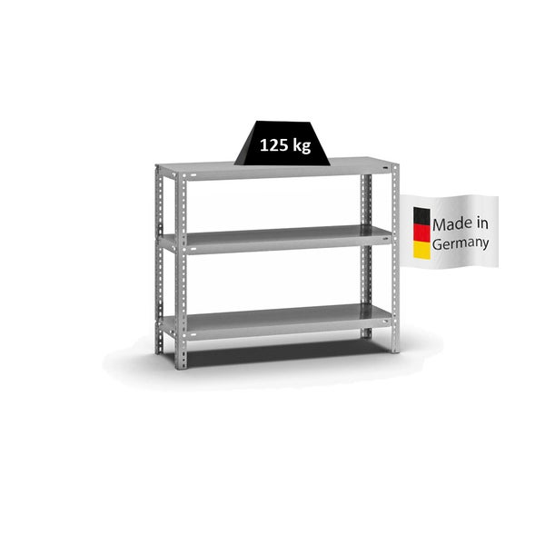 PROREGAL Fachbodenregal Schraubsystem Light-Duty Grundregal HxBxT 80 x 100 x 30 cm 3 Ebenen Fachlast 125 kg Beidseitig Nutzbar Verzinkt