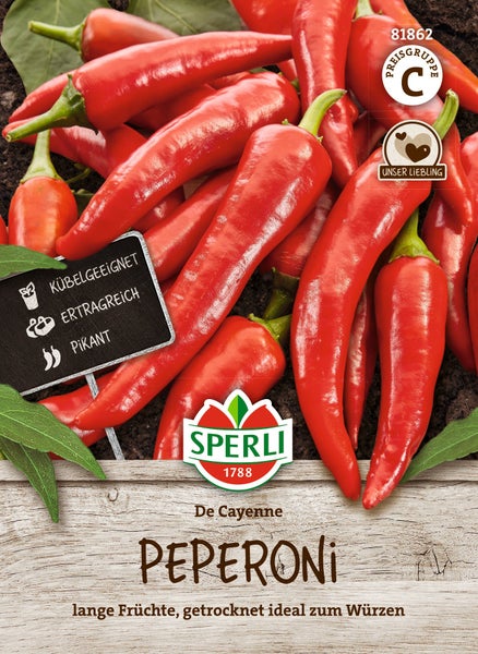 Sperli Saatgut Peperoni Cayenne, geeignet für Kübel, ertragreich und pikant, für lange Früchte zum Trocknen.