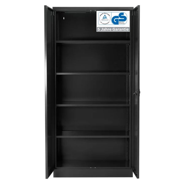 PROREGAL Stahlschrank Bee 4 Fachböden HxBxT 195 x 92 x 60 cm Pulverbeschichtetes & Verstärktes Fachbodenmaterial Schwarz & Schwarz