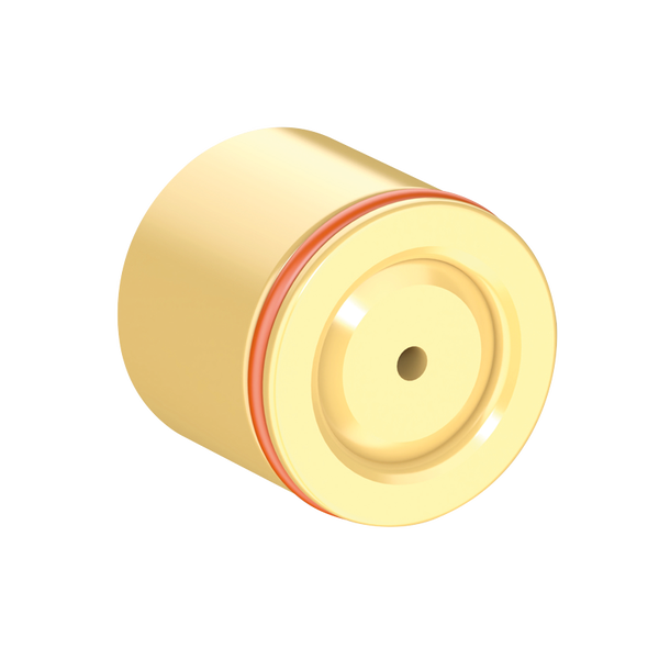 Messing-Stopfen mit rotem Dichtungsring für Sanitär- und Heizungsinstallationen.