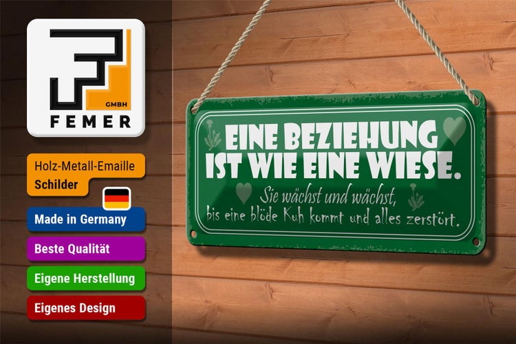 Blechschild Spruch 27x10cm Beziehung wie Wiese wächst bis Dekoration