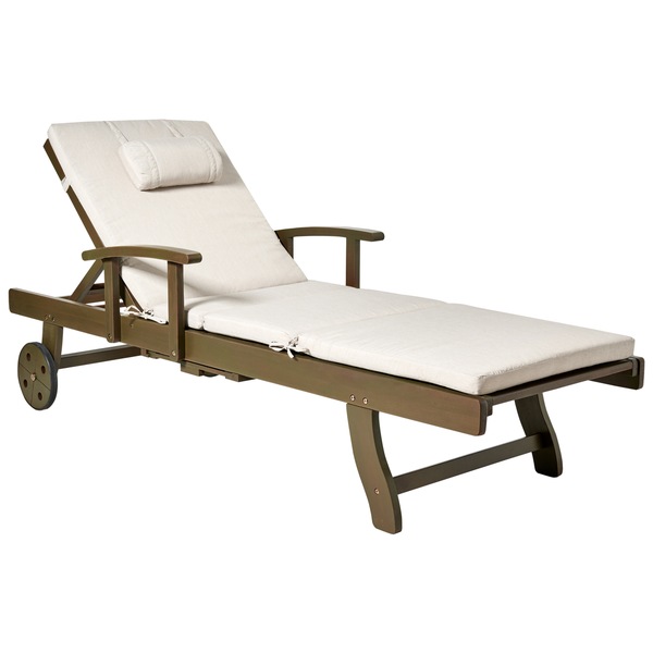 Sonnenliege mit Kissen AMANTEA PREMIUM Akazienholz Hellbeige
