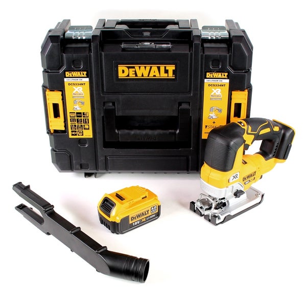 DeWalt Akku-Stichsäge Set mit Werkzeugkoffer TSTAK, 18 Volt Lithium-Ionen Akku und Staubabsaugung.