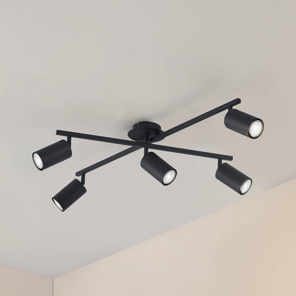 Schwarze Deckenleuchte mit sechs Strahlern