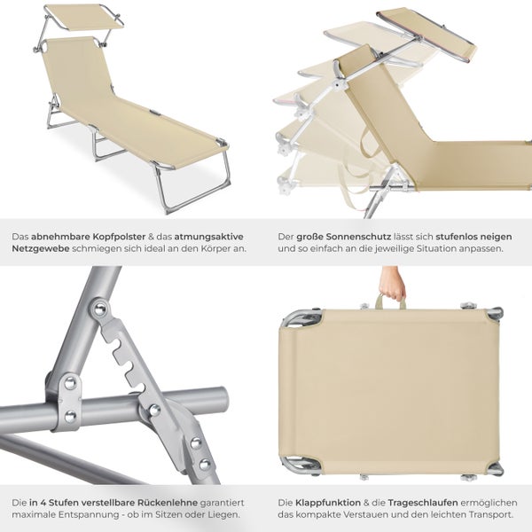 Gartenliege tectake Chloé 190 x 68 x 65 cm klappbar beige