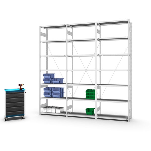 PROREGAL Fachbodenregal Stecksystem T-Profil Medium-Duty Grundregal HxBxT 300 x 100 x 40 cm 7 Ebenen Fachlast 225 kg Einseitig Nutzbar Lichtgrau