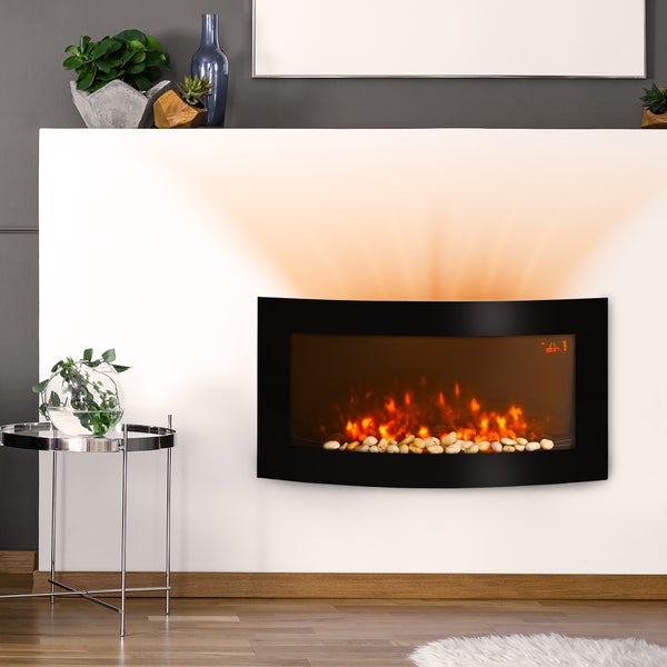 HOMCOM Elektrokamin, 89,2 x 13,5 x 48cm, Metall, Sicherheitsglas, Schwarz