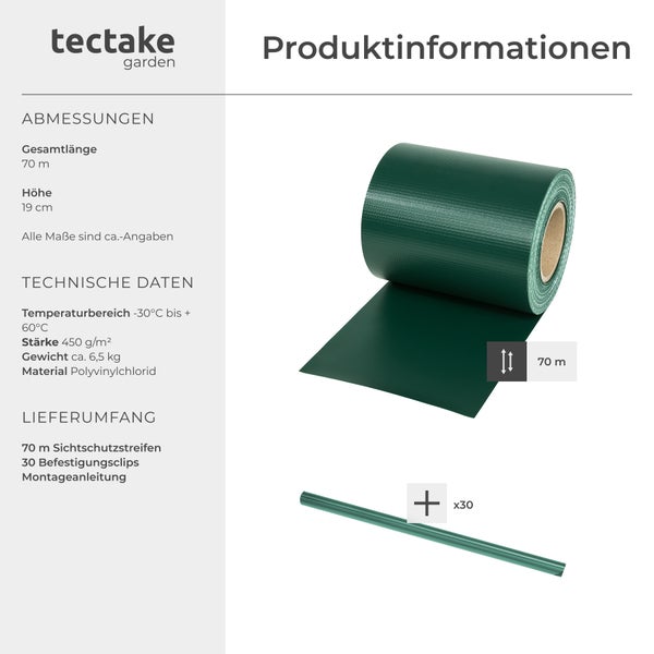 Sichtschutzstreifen tectake  leichte Montage, inklusive Befestigungsclips für Einzelstab- und Doppelstabmatten-Zäune grün
