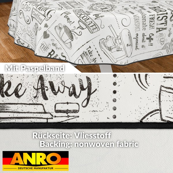 Tischdecke mit Kaffeehaus-Motiv und Paspelband