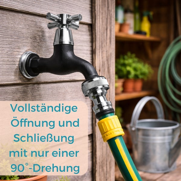 Gartenschlauch an einer Aussenarmatur befestigt