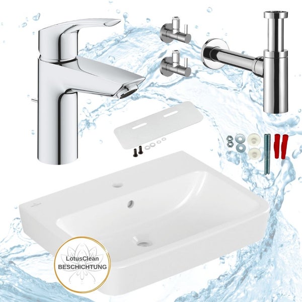 Waschtischset mit Armatur, Eckventilen, Siphon und Befestigungsmaterial