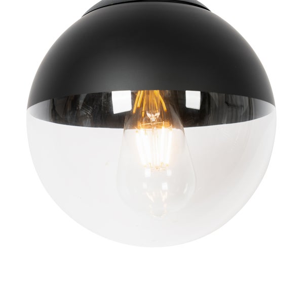 Hängelampe mit schwarzem Lampenschirm und durchsichtigem Glaskörper