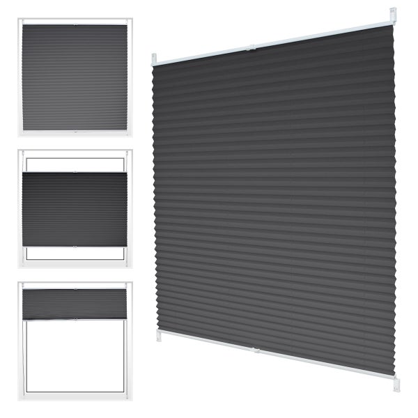 ECD Germany Plissee Klemmfix ohne Bohren 65x100 cm Dunkelgrau Blickdicht Sonnen- und Sichtschutz Faltrollo Jalousie mit Klemmträger für Fenster & Tür EasyFix Plisseerollo Lichtdurchlässig Fensterrollo
