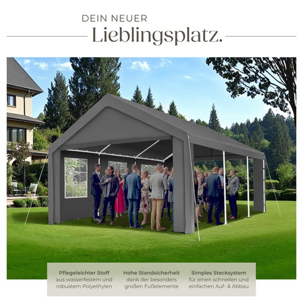 Pavillon tectake Jasko inklusive Spannseilen und Heringen 6 x 4 m grau