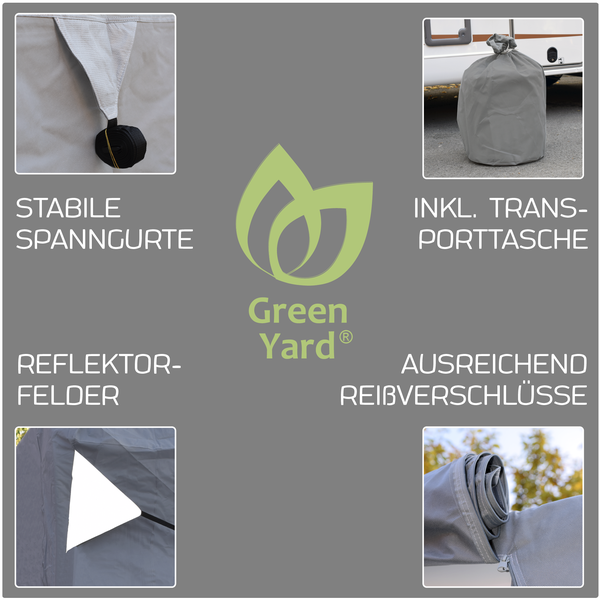 GreenYard® Wohnmobil Schutzhülle mit Reflektoren Größe L | 730 x 235 x 275 cm