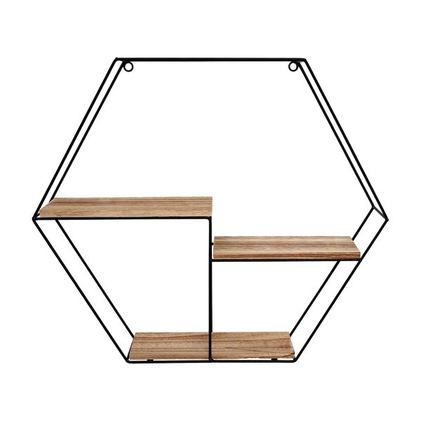 Wandregal aus schwarzem Metall mit 3 Einlegeböden - Hexagon - 48x55x10 cm