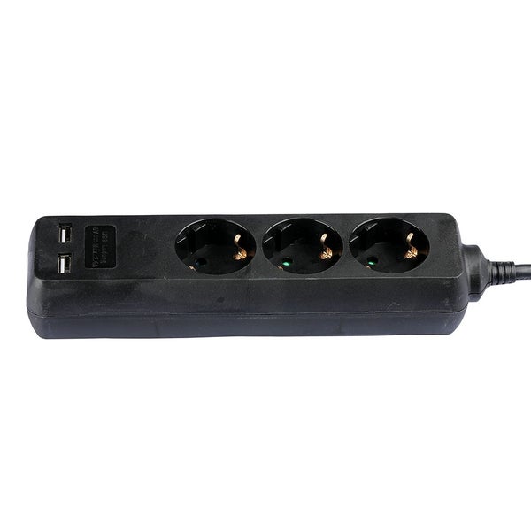 3-Wege-Verlängerungssteckdosen - Schwarz - USB - IP20 - 1,5 m Kabel