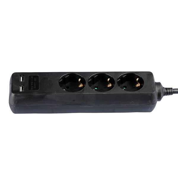 V-TAC VT-1125-2 - 3-Wege-Verlängerungssteckdosen - Schwarz - USB - IP20 - 1,5 m Kabel