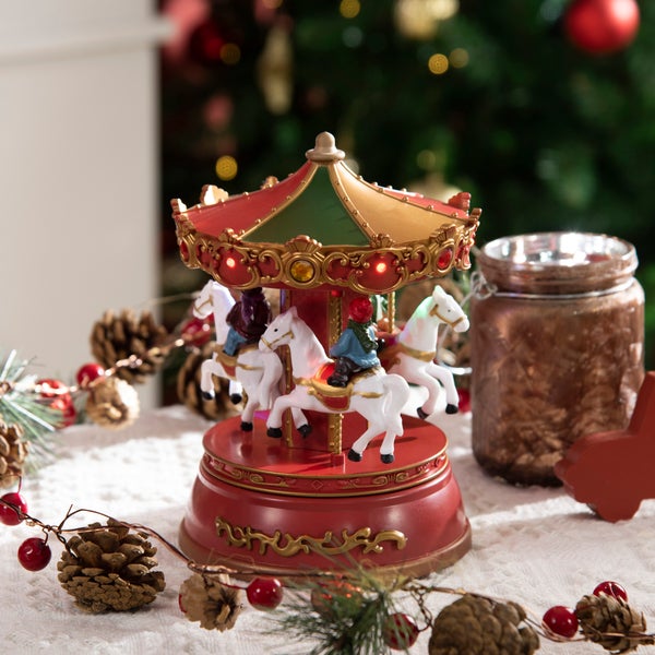 HOMCOM Weihnachtsspieluhr, 13 x 13 x 18,5 cm, HIPS(Kunststoff), LED, Rot