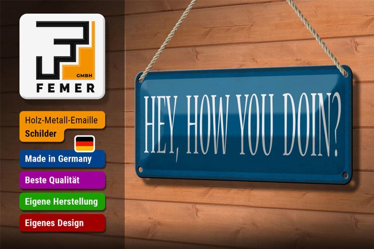 Blechschild Spruch 27x10cm hey how you doin Dekoration