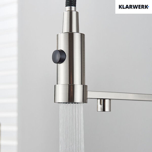 Klarwerk Küchenarmatur mit ausziehbarer Brause und Wasserstrahl, Metall.