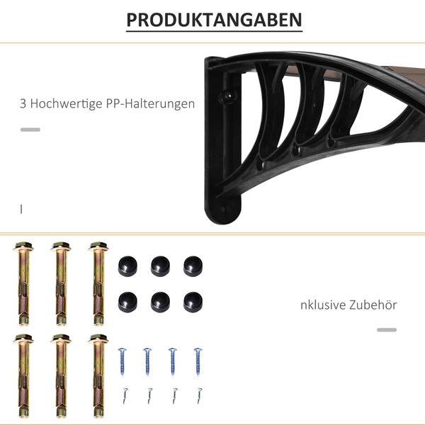 Outsunny Pultvordach Vordach für Haustür 75x195x23 cm Überdachung 5mm Polycarbonat Sonnenschutz Regenschutz für draußen Alu Braun