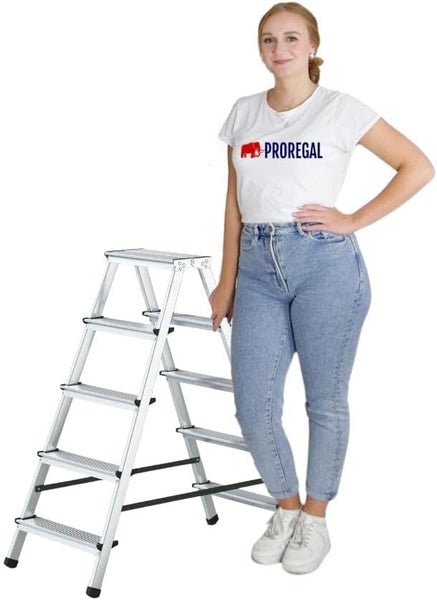 PROREGAL Stufenstehleiter ATLAS Beidseitig Begehbar 2 x 5 Stufen Arbeitshöhe 3,03 m Traglast 125 kg