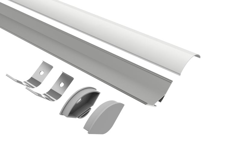 TIVENDIS Led Alu Profil 2 m ER20 Komplett Set für Strip / Streifen bis 20 mm breit | Abdeckung satiniert milchig, Endkappen, Befestigungclips | L-Form Winkel Ecke Winkelprofil Eckprofil eloxiert