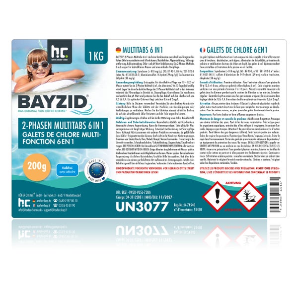 BAYZID 2-Phasen Multitabs 6 in 1, 1 Kilogramm, zur Poolpflege
