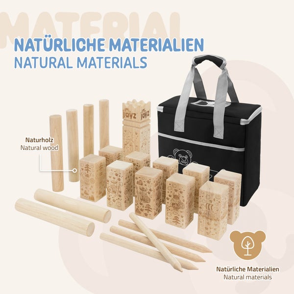 Joyz XXL Wikinger Kubb Spiel aus massivem Holz in Premium Qualität, 21 Spielelemente, für 2 bis 12 Spieler, Wikinger Wurfspiel Schach Spiel Schwedenschach Outdoor Holzspiel für Kinder & Erwachsene