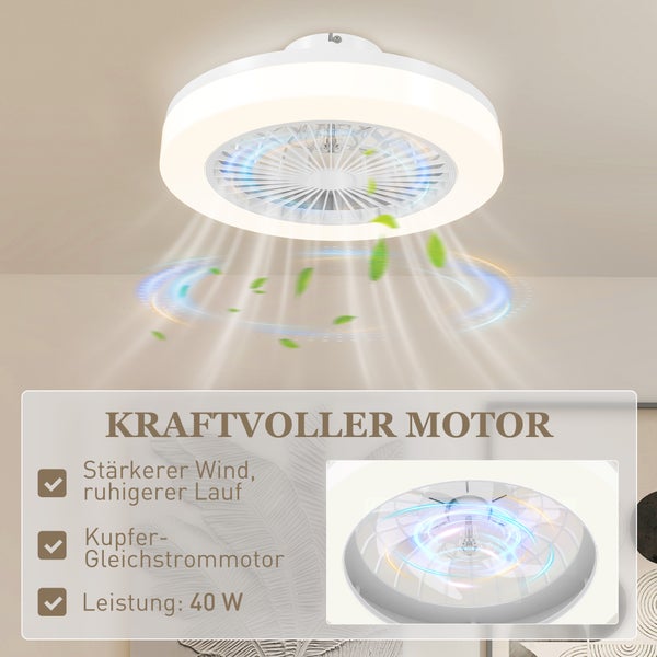 HOMCOM Deckenventilator mit Beleuchtung Fernbedienung LED Ventilator Deckenleuchte Dimmbar mit  6 Geschwindigkeiten 40 W Lampe mit umkehrbar Ventilator, Timer für Schlafzimmer Weiß 46 cm
