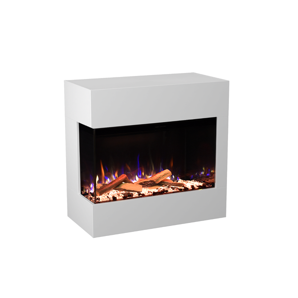 Glow Fire Elektrokamin 'Portia Mini Linksoffen mit Deluxe Echtholzdeko| LED Standkamin in weiss mit Heizung (1500 W) | HxBxT: 90 x 86,7 x 45 cmcm
